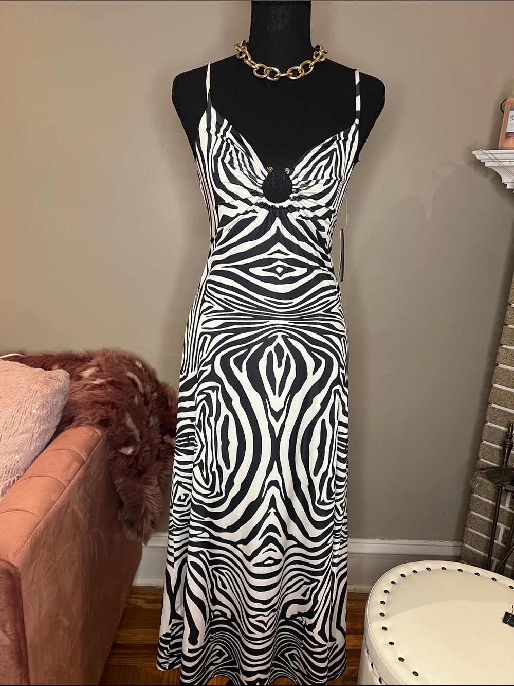 Black & White Zebra Print Slip Dress with Ring Detail